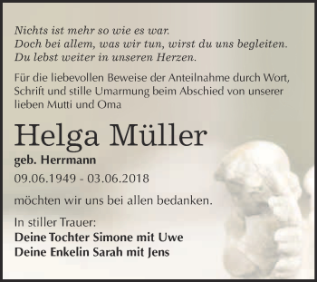 Traueranzeige von Helga Müller von WVG - Wochenspiegel Bitterfeld