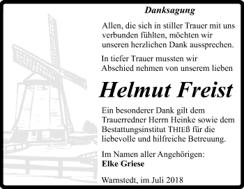 Traueranzeige von Helmut Freist von Mitteldeutsche Zeitung Quedlinburg