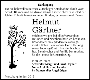 Traueranzeige von Helmut Gärtner von Mitteldeutsche Zeitung Merseburg/Querfurt