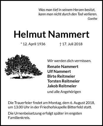 Traueranzeige von Helmut Nammert von Mitteldeutsche Zeitung Bitterfeld