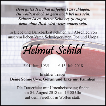 Traueranzeige von Helmut Schild von Mitteldeutsche Zeitung Bitterfeld
