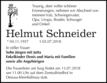 Traueranzeige von Helmut Schneider von Mitteldeutsche Zeitung