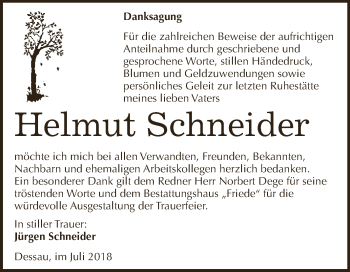Traueranzeige von Helmut Schneider von WVG - Wochenspiegel Dessau / Köthen