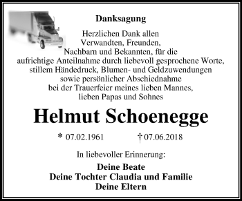 Traueranzeige von Helmut Schoenegge von Mitteldeutsche Zeitung Dessau-Roßlau