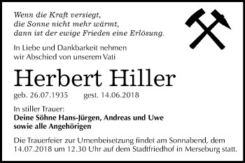 Traueranzeige von Herbert Hiller von Mitteldeutsche Zeitung
