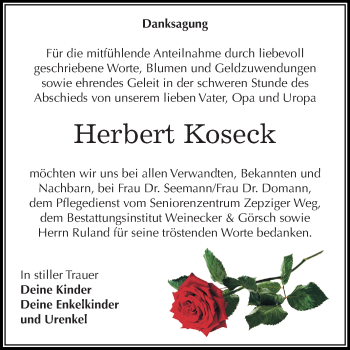 Traueranzeige von Herbert Koseck von Mitteldeutsche Zeitung Bernburg