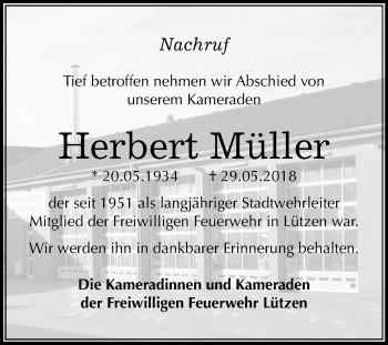 Traueranzeige von Herbert Müller von Mitteldeutsche Zeitung Weißenfels