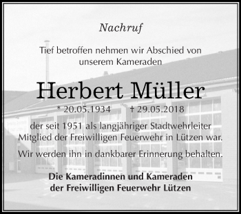 Traueranzeige von Herbert Müller von WVG - Wochenspiegel Merseburg