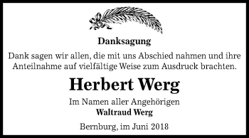Traueranzeige von Herbert Werg von Mitteldeutsche Zeitung Bernburg