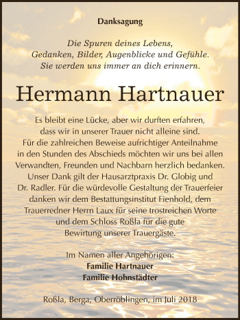 Traueranzeige von Hermann Hartnauer von Super Sonntag SGH Mansf. Land