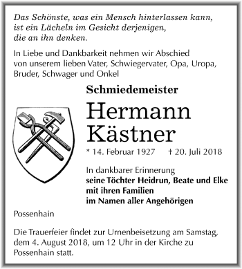 Traueranzeige von Hermann Kästner von Mitteldeutsche Zeitung