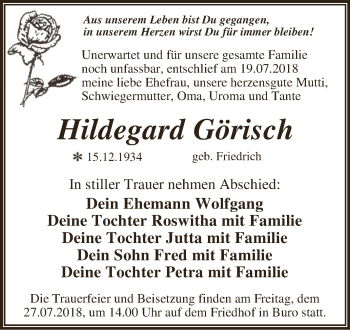 Traueranzeige von Hildegard Görisch von WVG - Wochenspiegel Dessau / Köthen