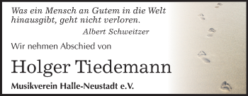 Traueranzeige von Holger Tiedemann von Mitteldeutsche Zeitung Halle/Saalkreis