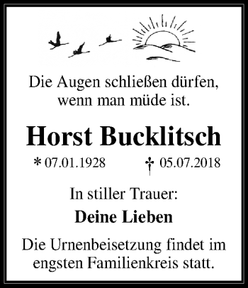 Traueranzeige von Horst Bucklitsch von Mitteldeutsche Zeitung Dessau-Roßlau