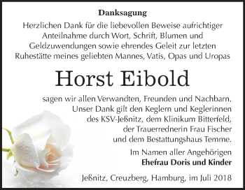 Traueranzeige von Horst Eibold von Mitteldeutsche Zeitung Bitterfeld