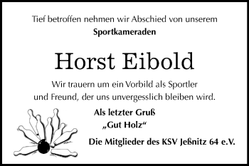 Traueranzeige von Horst Eibold von Mitteldeutsche Zeitung Bitterfeld