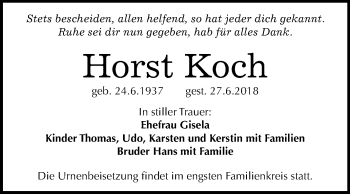 Traueranzeige von Horst Koch von Mitteldeutsche Zeitung Sangerhausen