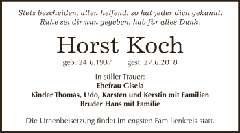 Traueranzeige von Horst Koch von Super Sonntag SGH Mansf. Land