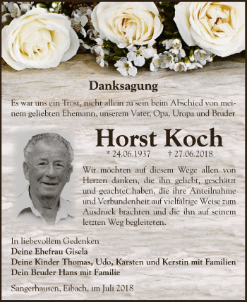 Traueranzeige von Horst Koch von Super Sonntag SGH Mansf. Land