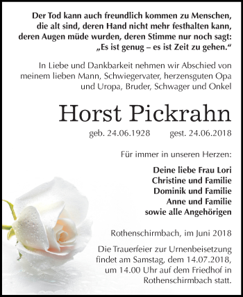 Traueranzeige von Horst Pickrahn von Mitteldeutsche Zeitung