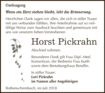 Traueranzeige von Horst Pickrahn von Super Sonntag SGH Mansf. Land