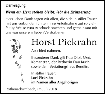 Traueranzeige von Horst Pickrahn von Mitteldeutsche Zeitung