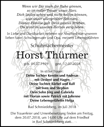 Traueranzeige von Horst Thürmer von WVG - Wochenspiegel Wittenberg