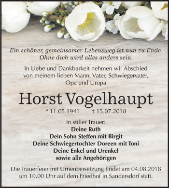 Traueranzeige von Horst Vogelhaupt von Mitteldeutsche Zeitung Bitterfeld