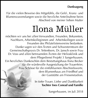 Traueranzeige von Ilona Müller von Mitteldeutsche Zeitung