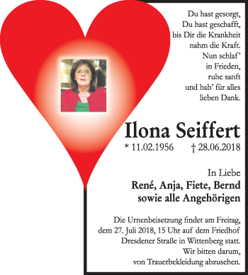 Traueranzeige von Ilona Seiffert von Mitteldeutsche Zeitung