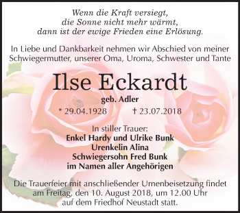 Traueranzeige von Ilse Eckardt von Mitteldeutsche Zeitung Halle/Saalkreis