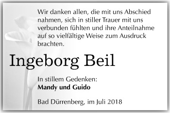 Traueranzeige von Ingeborg Beil von Mitteldeutsche Zeitung Merseburg/Querfurt