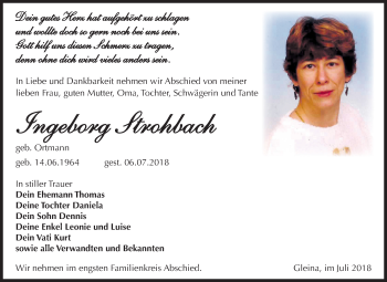 Traueranzeige von Ingeborg Strohbach von Mitteldeutsche Zeitung Zeitz