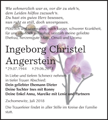 Traueranzeige von Ingeborg Christel Angerstein von Mitteldeutsche Zeitung