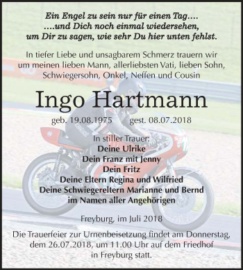 Traueranzeige von Ingo Hartmann von Mitteldeutsche Zeitung