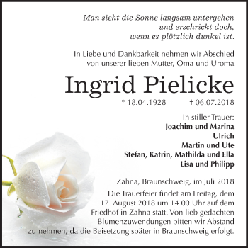 Traueranzeige von Ingrid Pielicke von Mitteldeutsche Zeitung