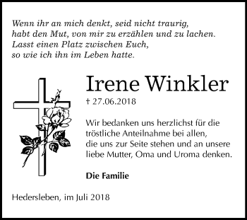 Traueranzeige von Irene Winkler von Mitteldeutsche Zeitung