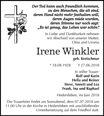 Traueranzeige von Irene Winkler von Mitteldeutsche Zeitung