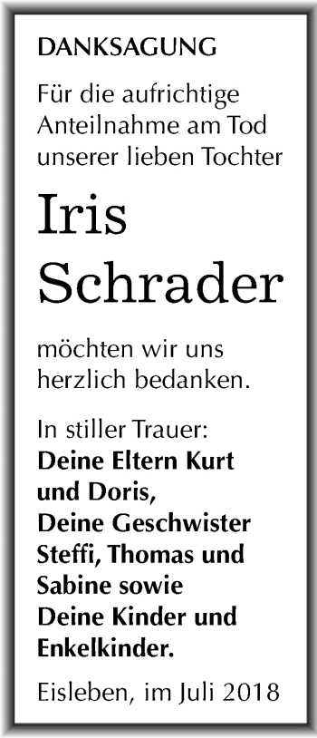 Traueranzeige von Iris Schrader von Mitteldeutsche Zeitung