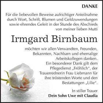 Traueranzeige von Irmgard Birnbaum von Mitteldeutsche Zeitung Dessau-Roßlau