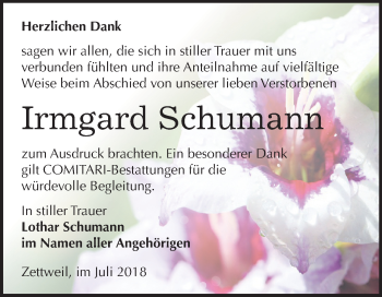 Traueranzeige von Irmgard Schumann von Mitteldeutsche Zeitung