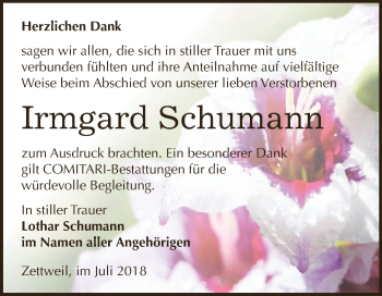Traueranzeige von Irmgard Schumann von Super Sonntag Zeitz