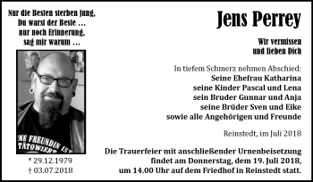 Traueranzeige von Jens Perrey von Mitteldeutsche Zeitung Aschersleben