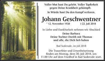 Traueranzeige von Johann Geschwentner von Mitteldeutsche Zeitung Quedlinburg