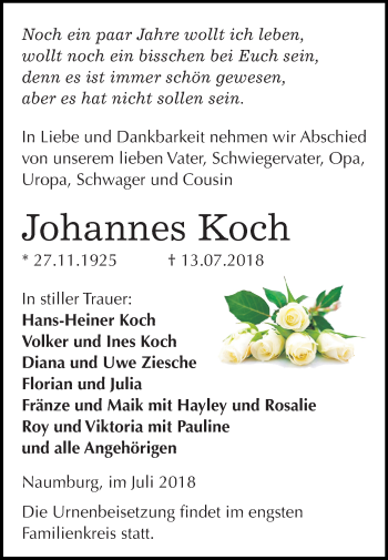 Traueranzeige von Johannes Koch von Mitteldeutsche Zeitung