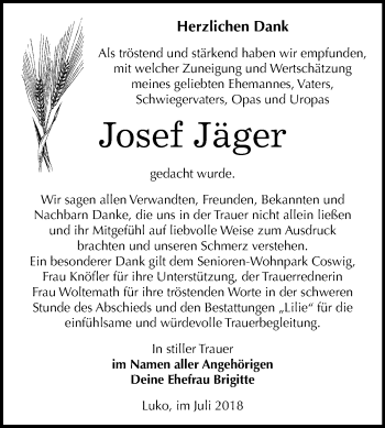 Traueranzeige von Josef Jäger von Mitteldeutsche Zeitung