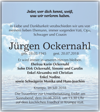Traueranzeige von Jürgen Ockernahl von Mitteldeutsche Zeitung Merseburg/Querfurt