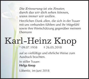 Traueranzeige von Karl-Heinz Knop von Mitteldeutsche Zeitung Bitterfeld