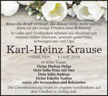Traueranzeige von Karl-Heinz Krause von Mitteldeutsche Zeitung Bitterfeld