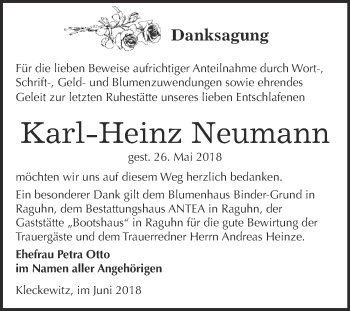 Traueranzeige von Karl-Heinz Neumann von WVG - Wochenspiegel Bitterfeld